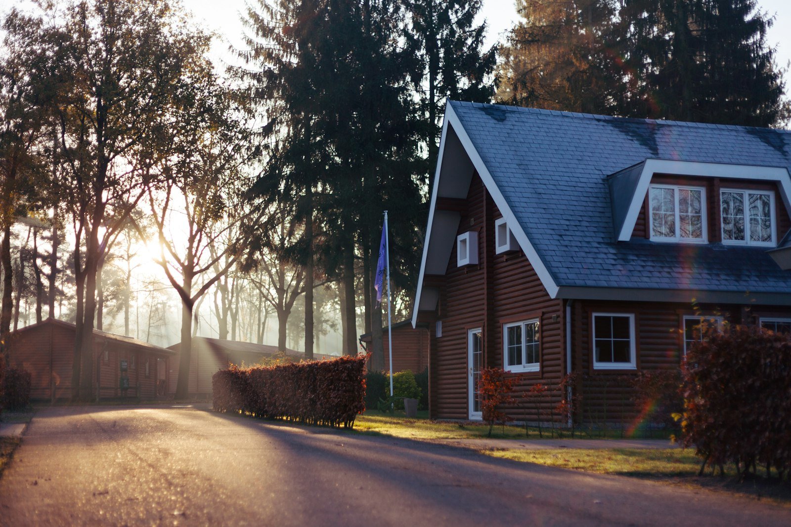 Village home at dusk